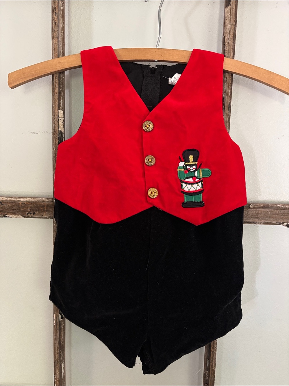 Vintage Christmas velour baby romper